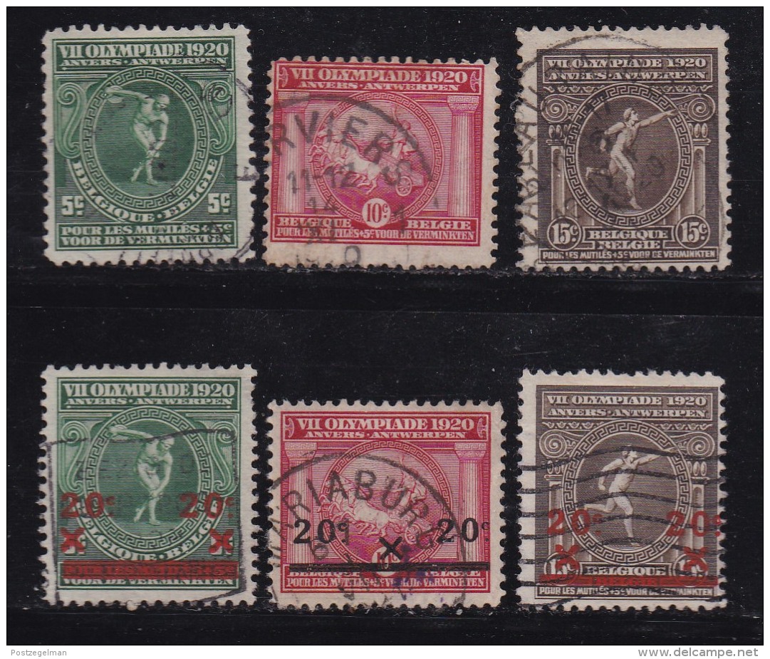 BELGIUM, 1920, Used Stamp(s), Olympic Games, MI 159-164,  #10285, Complete - 1919-1920 Trench Helmet