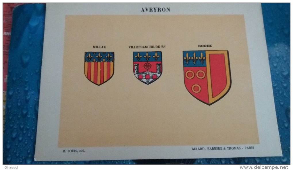 FEUILLE DEPARTEMENT DE L AVEYRON 12 BLASON R LOUIS PREFECTURE SOUS PREFECTURES HERALDIQUE ARMOIRIES - Ohne Zuordnung