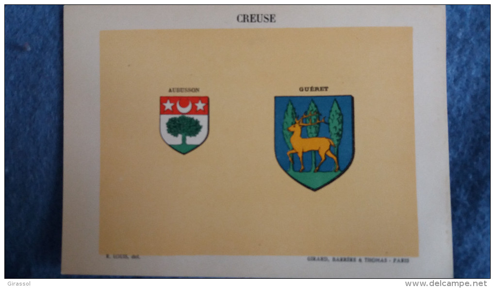 FEUILLE DEPARTEMENT DE LA CREUSE 23  BLASON R LOUIS PREFECTURE SOUS PREFECTURES HERALDIQUE ARMOIRIES - Non Classés