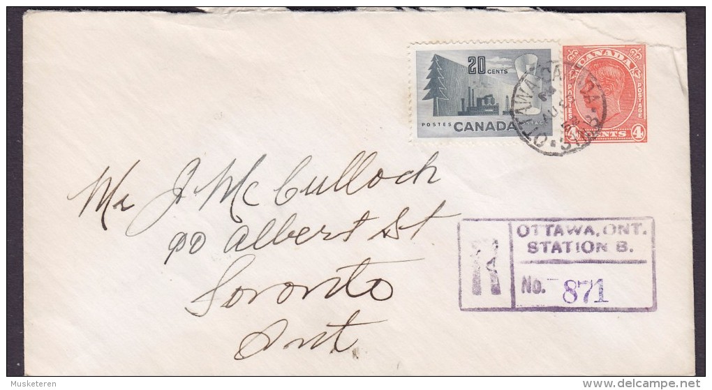 Canada Uprated Postal Stationery Ganzsache Entier Registered Recommandé OTTAWA Ont. STATION 8. 1952 Cover GVI. (2 Scans) - 1903-1954 De Koningen