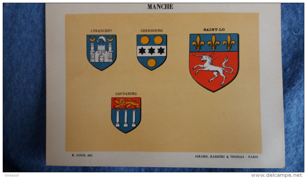 FEUILLE DEPARTEMENT DE LA MANCHE 50 BLASON R LOUIS PREFECTURE SOUS PREFECTURES HERALDIQUE ARMOIRIES - Non Classés