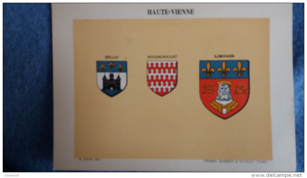 FEUILLE DEPARTEMENT DE LA HAUTE VIENNE 87 BLASON R LOUIS PREFECTURE SOUS PREFECTURES HERALDIQUE ARMOIRIES - Non Classés