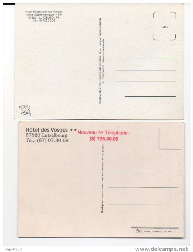 088 I) D 57 - LUTZELBOURG - HOTEL DES VOSGES - 2 CARTES - Autres & Non Classés