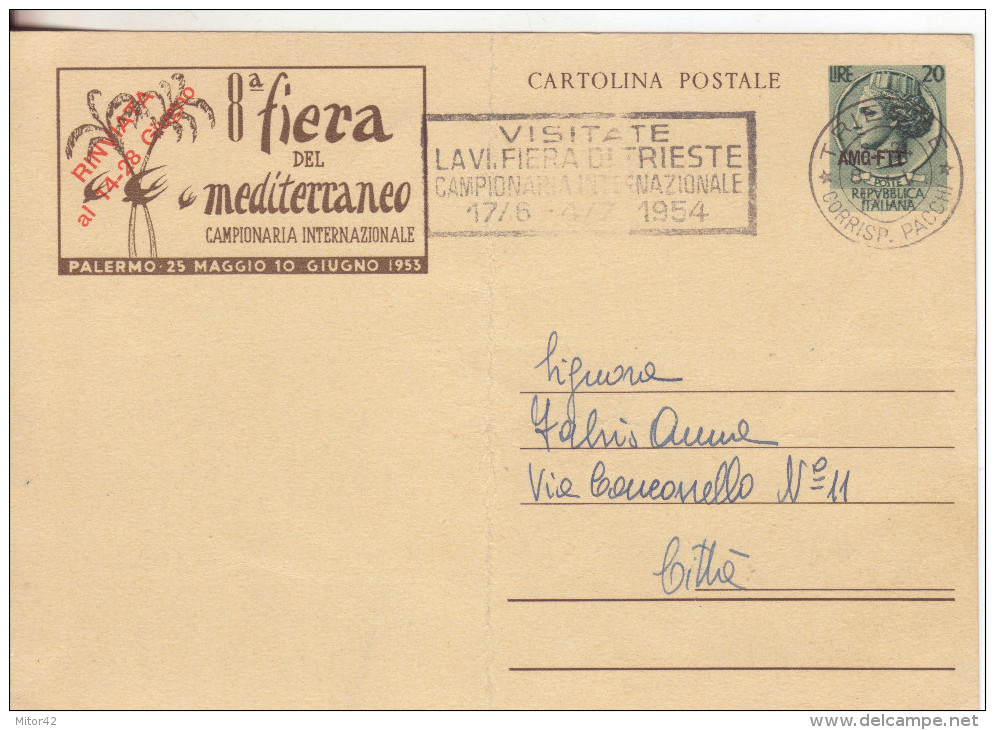 35-Trieste A-AMGFTT-Occupazione Anglo Americana-allied Occupation-L.20 C.P.-8^Fiera Mediterraneo - Storia Postale