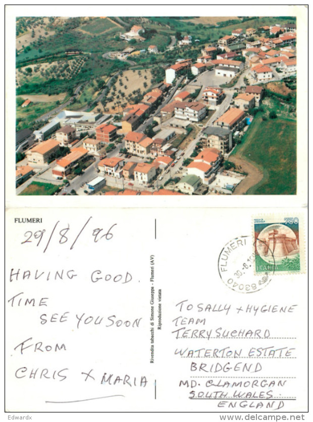 Aerial View, Flumeri, AV Avellino, Italy Postcard Posted 1996 Stamp - Avellino