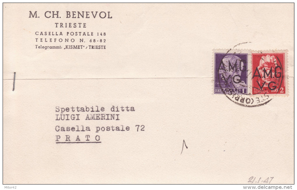 5-AMGVG-Occupazione Anglo Americana Venezia Giulia-allied Occupation-1L.+2L. Su Cart.Pubblicitaria Benevol - Andere & Zonder Classificatie