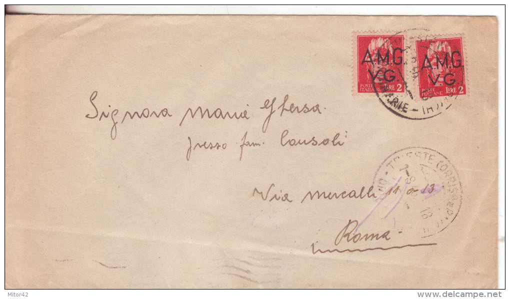 8-AMGVG-Occupazione Anglo Americana Venezia Giulia-allied Occupation-2L.(x2)Trieste X Roma 1946 - Otros & Sin Clasificación