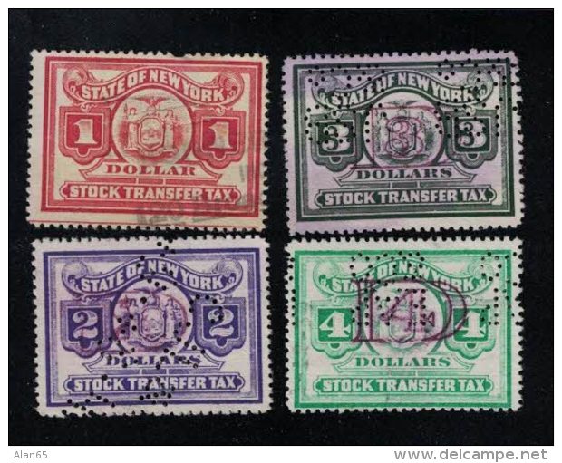 Lot Of 5 New York State Stock Transfer Revenue Stamps, $1 2x $2 $3 And $4 Issues Unknown Dates - Unclassified