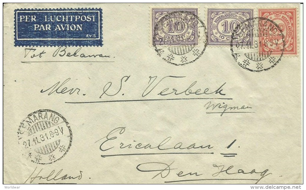 Nederlandsch-Indië  1931 Air Mail Letter From Semarang Via Batavia To Den Haag, Holland - Niederländisch-Indien