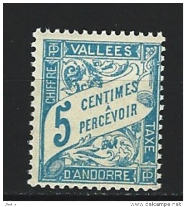 Andorre Taxe YT 17 " Duval 5 C. Bleu Clair " 1938-41 Neuf ** - Neufs