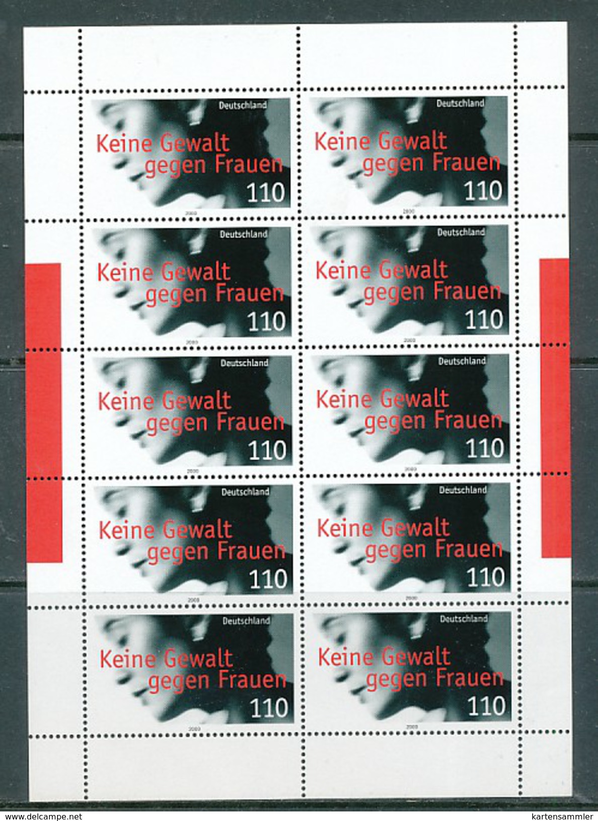 GERMANY Mi. Nr. 2093 Keine Gewalt Gegen Frauen - Kleinbogen - MNH - Other & Unclassified