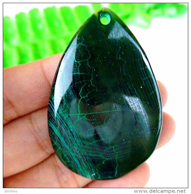 580 - Agata - Pendente A Forma Di Goccia  Nero E Verde - Agate