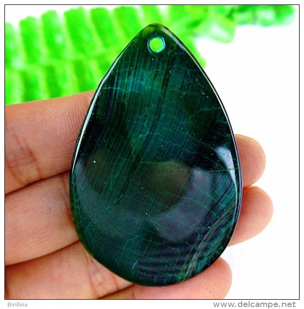 580 - Agata - Pendente A Forma Di Goccia  Nero E Verde - Agate