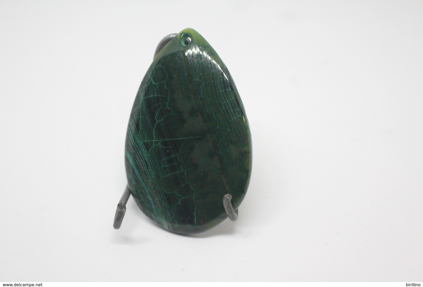 580 - Agata - Pendente A Forma Di Goccia  Nero E Verde - Agate