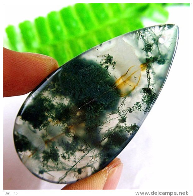 576 - Agata - Pendente A Forma Di Goccia  Verde E Trasparente - Agate