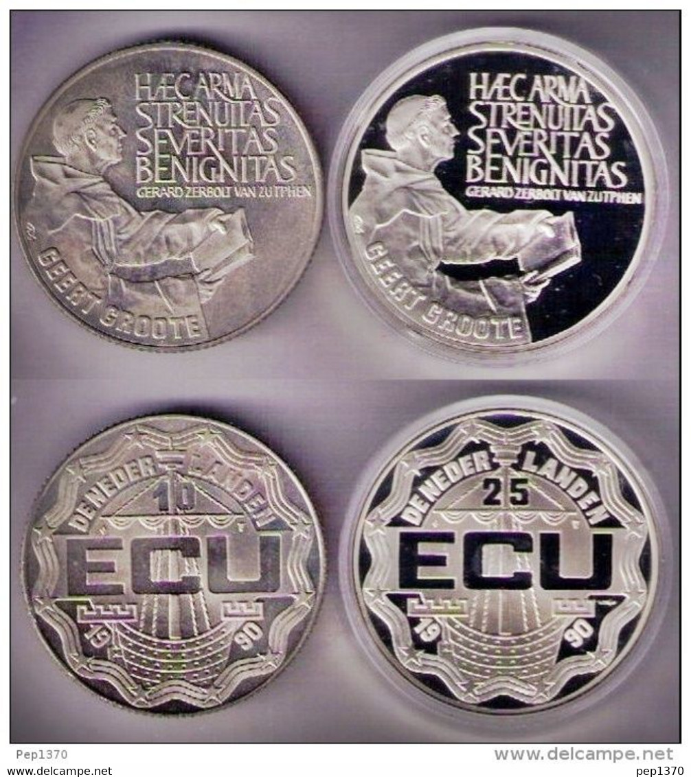 HOLANDA 1990 - THE NETHERLANDS - SET OF 2 COINS - 10 ECU NIQUEL Y 25 ECU DE PLATA (SILVER) - 1980-2001 : Beatrix