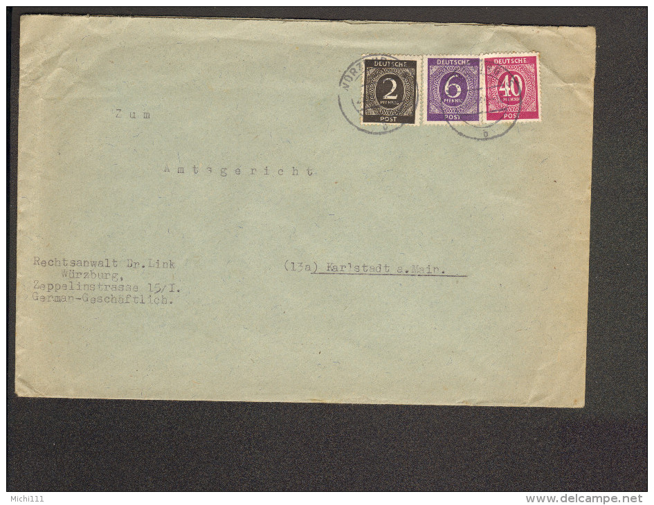 Alli.Bes Fernbrief über 20 Gramm Aus Würzburg 5 V.1946 Mit 2, 6 Und 40 Pfg.Ziffer - Sonstige & Ohne Zuordnung