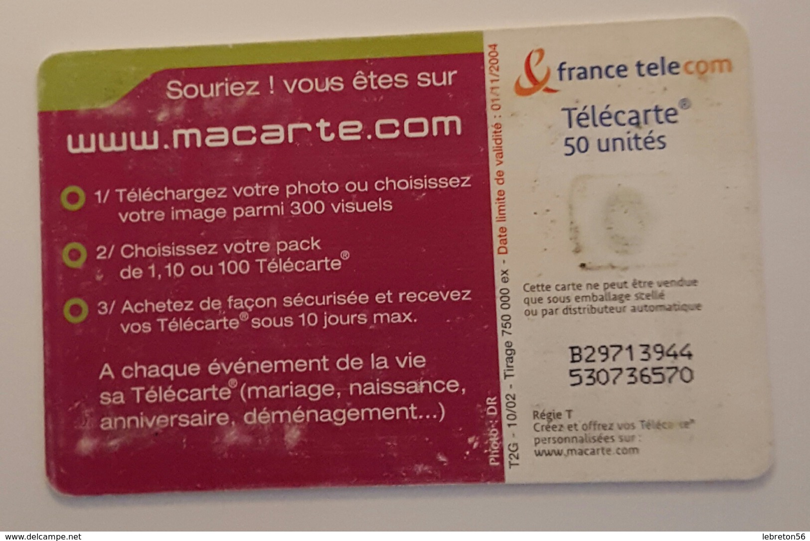 TELECARTE 50 U TIRAGE 750 000 EX - 2002