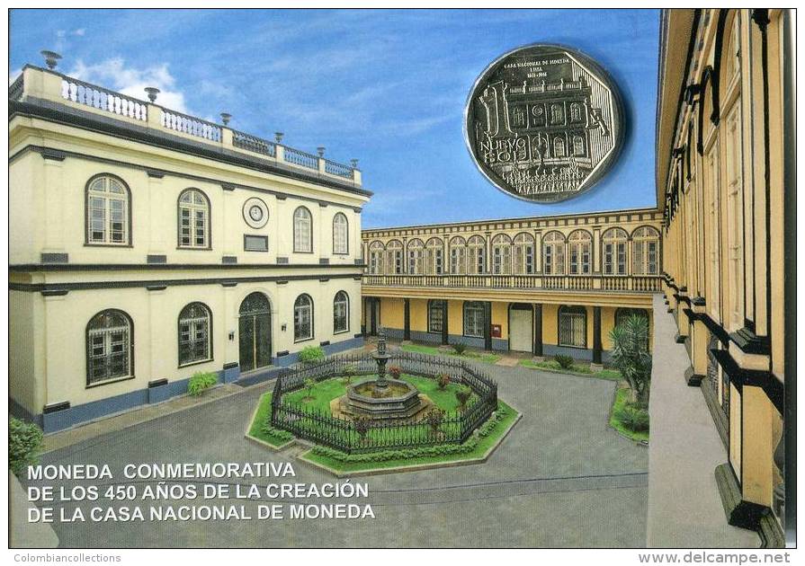 Lote PM2015-1, Peru, 2015, Moneda, Coin, Folder, 1 N Sol, 450 Años De La Creacion De La Casa Nacional De La Moneda - Peru