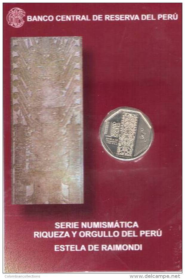 Lote PM2010-3, Peru, 2010, Moneda, Coin, Folder, 1 N Sol, Estela De Raimondi, Indigenous Theme - Pérou