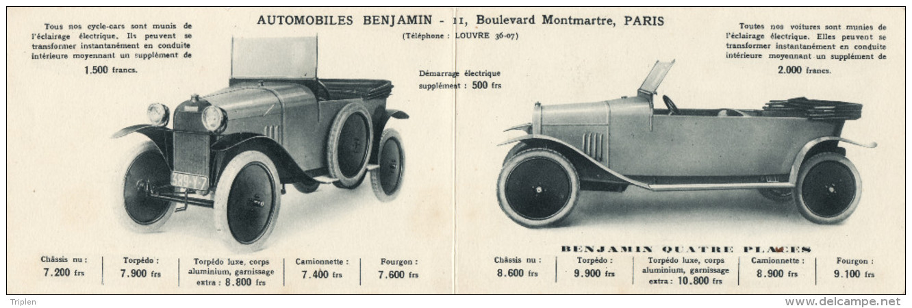 Automobiles Benjamin - Carte Publicitaire Double - Boulevard Montmartre à Paris - Voitures De Tourisme