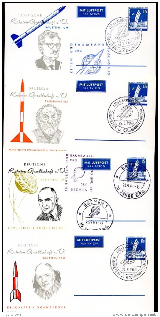 BERLIN PP19 B1/004 Privat-Postkarten RAKETENGESELLSCHAFT **/Sost. 1960  NGK 230,00 € - Cartes Postales Privées - Oblitérées