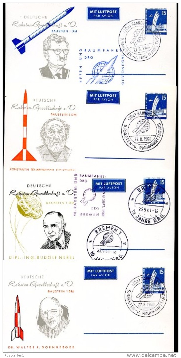 BERLIN PP19 B1/004 Privat-Postkarten RAKETENGESELLSCHAFT **/Sost. 1960  NGK 230,00 € - Private Postcards - Used