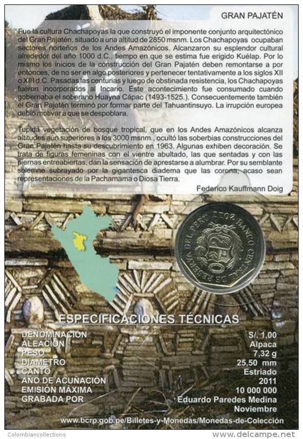 Lote PM2011-4, Peru, 2011, Moneda, Coin, Folder, 1 N Sol, Gran Pajatén, Indigenous Theme - Perú