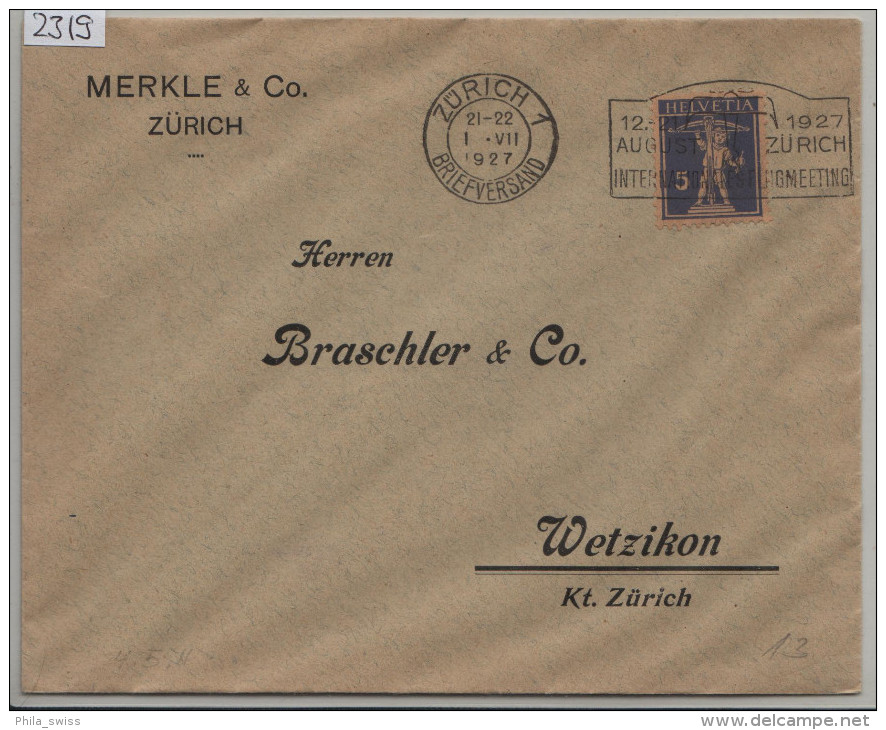 1927 Tellknabe 157/163x Flamme: Internationales Flugmeeting Zürich 12.-21. August (Merkle & Co.) Nach Wetzikon - Sonstige & Ohne Zuordnung