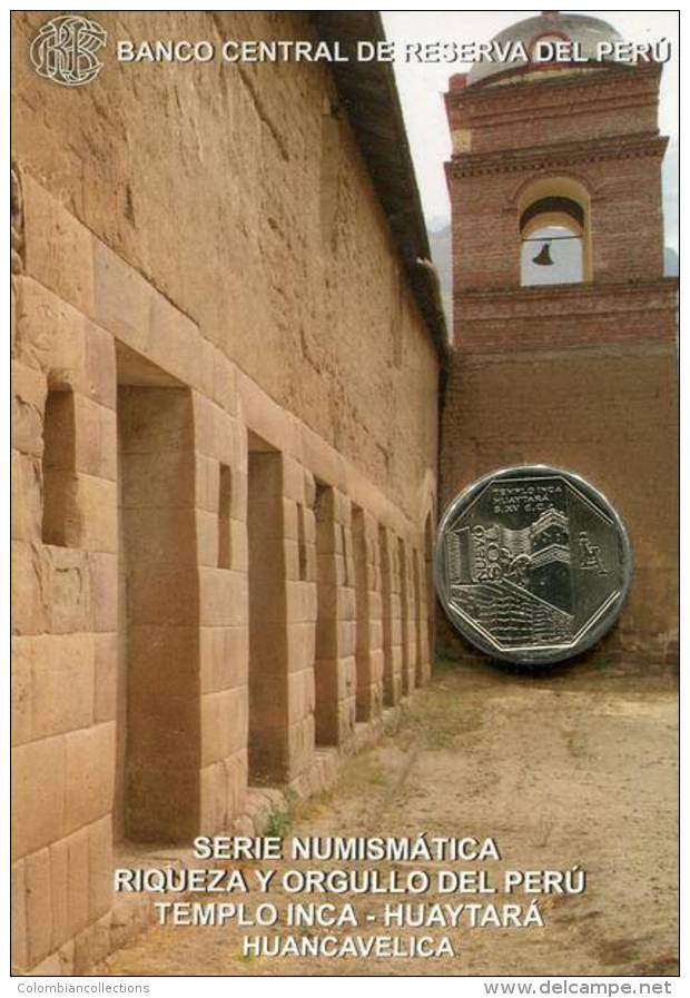 Lote PM2013-1, Peru, 2013, Moneda, Coin, Folder, 1 N Sol, Templo Inca Huaytará, Indigenous Theme - Peru