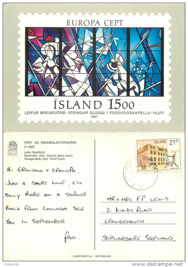 Leifur Breidfjord, Stained Glass, Iceland Postcard Posted 1990 Stamp - Islande