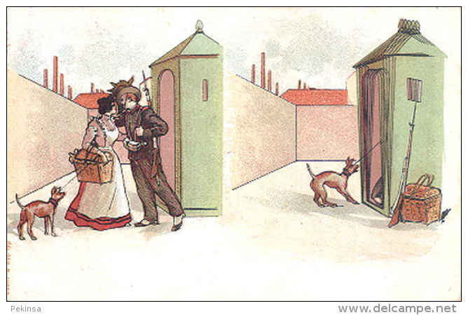 LOVERS And DOG ~ EARLY RISQUE HUMOR Postcard - Humour