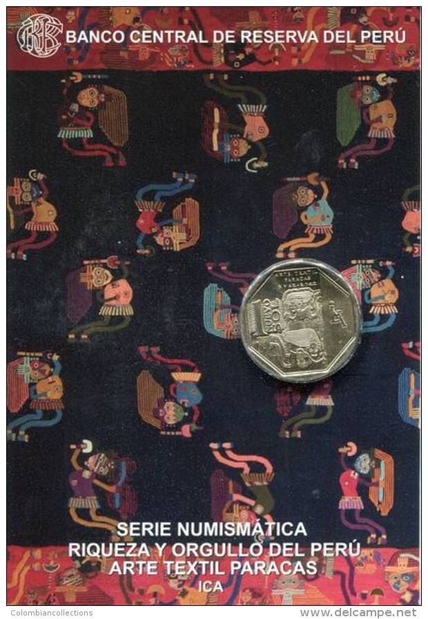 Lote PM2013-3, Peru, 2013, Moneda, Coin, Folder, 1 N Sol, Arte Textil Paracas, Indigenous Theme - Peru