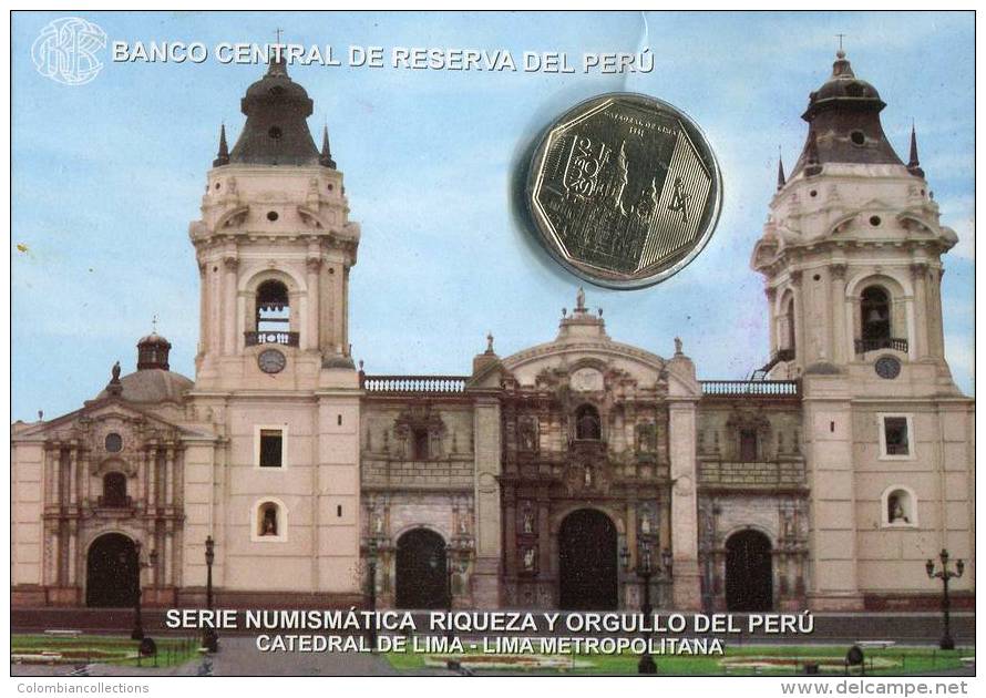 Lote PM2014-4, Peru, 2014, Moneda, Coin, Folder, 1 N Sol, Catedral De Lima, Cathedral - Pérou