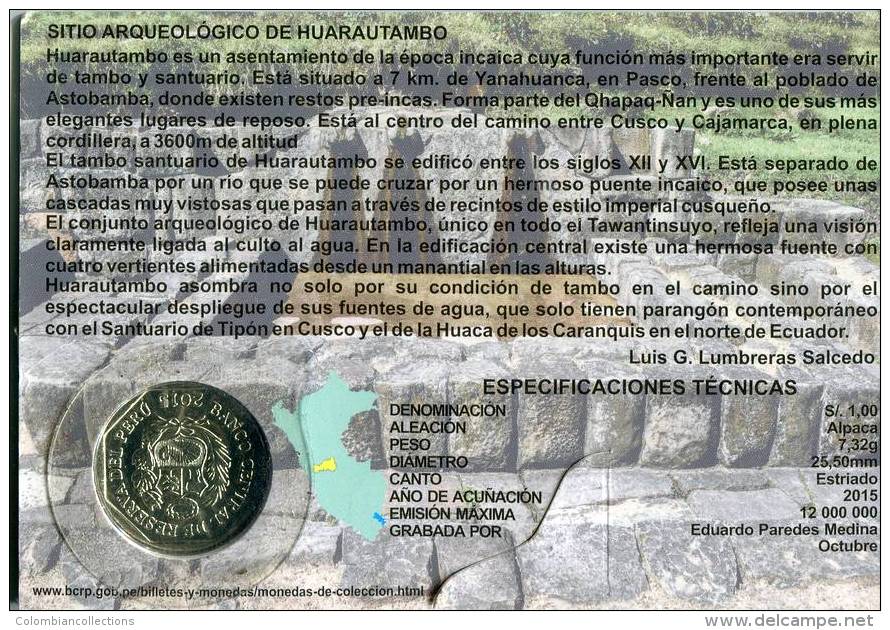 Lote PM2015-3, Peru, 2015, Moneda, Coin, Folder, 1 N Sol, Huarautambo, Indigenous Theme, River, Water - Peru