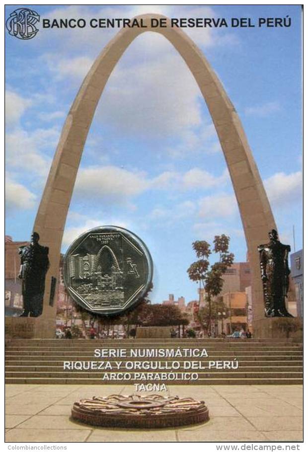 Lote PM2016-3, Peru, 2016, Moneda, Coin, Folder, 1 N Sol, Arco Parabolico - Perú