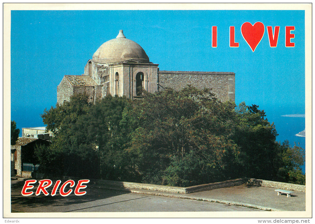 Church, Erice, TP Trapani, Italy Postcard Posted 1989 Stamp - Trapani