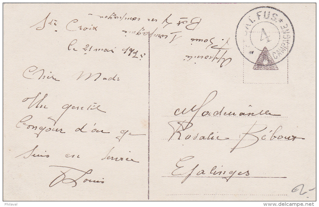 Oblitération Militaire Sur Carte Postale Fantaisie : Bat.Fus.4 - Postmarks