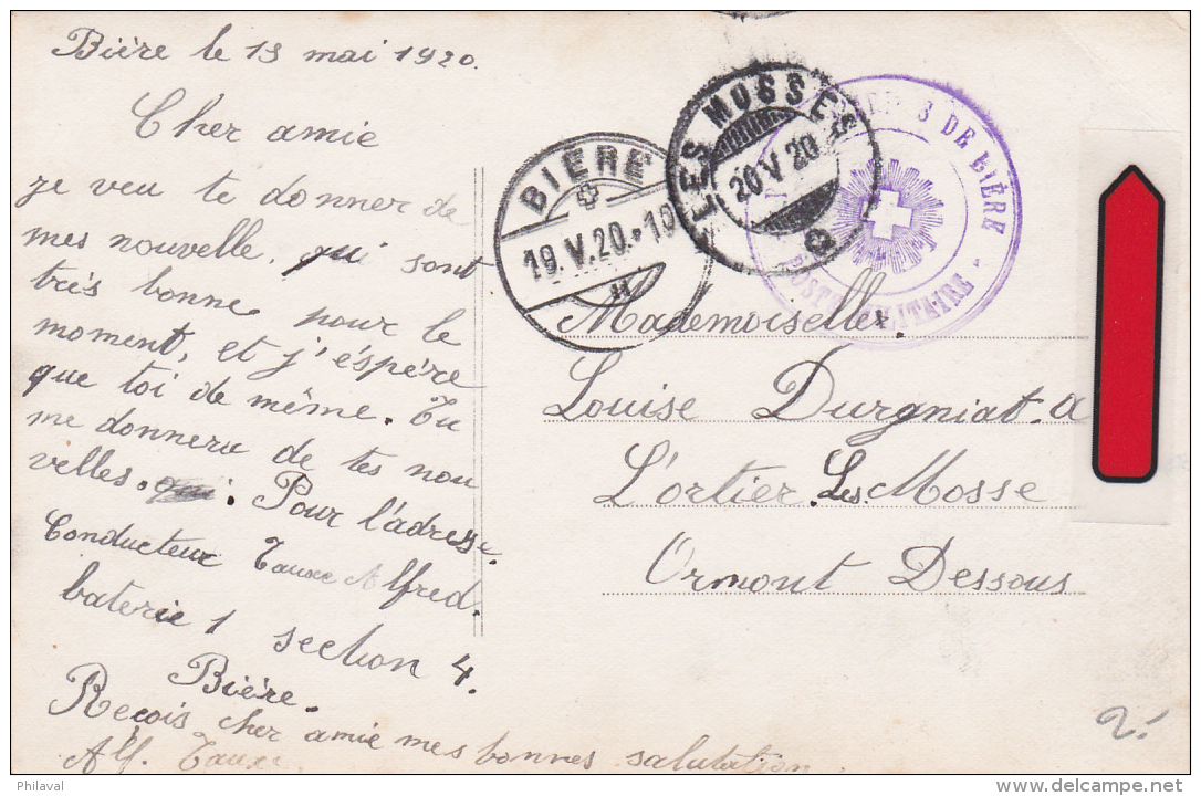 Oblitération Militaire Sur Carte Postale Fantaisie D'amoureux : Caserne De Bière - Postmarks