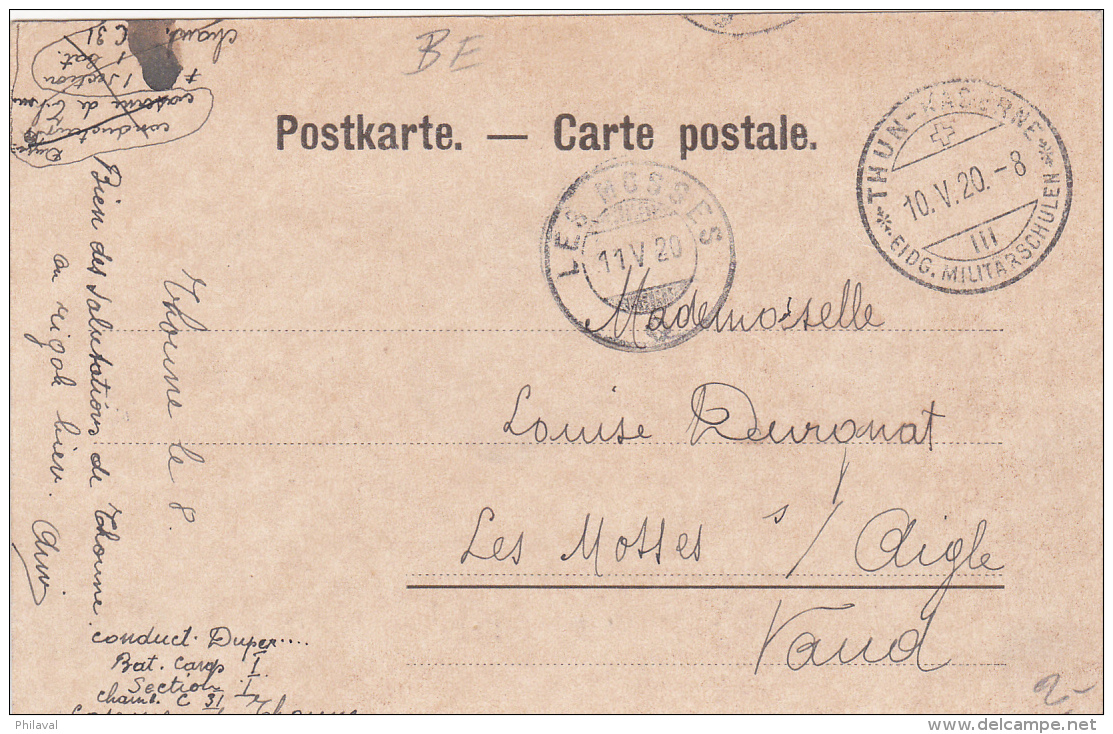 Oblitération Militaire Sur Carte Postale Am Thunersee : Thun Kaserne - Postmarks