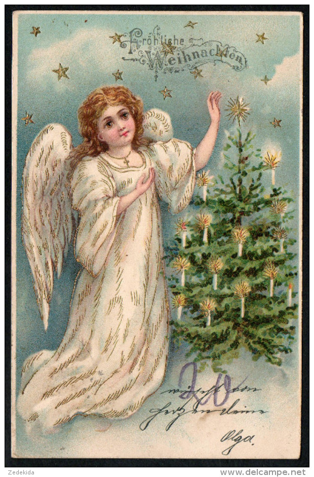 7126 - Alte Litho Präge Glückwunschkarte - Weihnachten - Engel Tannebaum - Gel 1902 - Bahnpost Nossen Annaberg - Autres & Non Classés