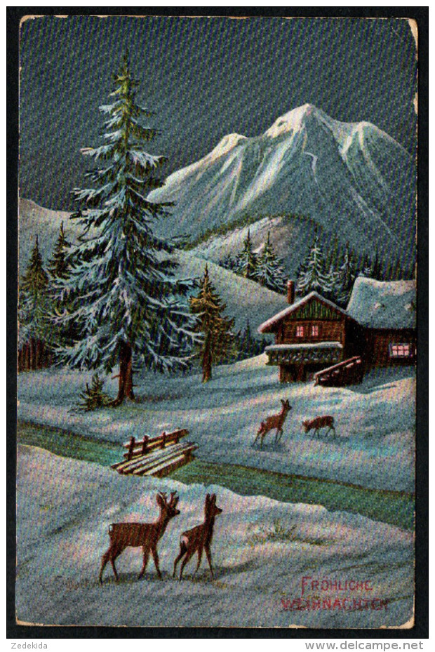 7127 - Alte Glückwunschkarte - Weihnachten - Winterlandschaft Bambi - Bahnpost St. Egidien Stollberg 1909 - Altri & Non Classificati