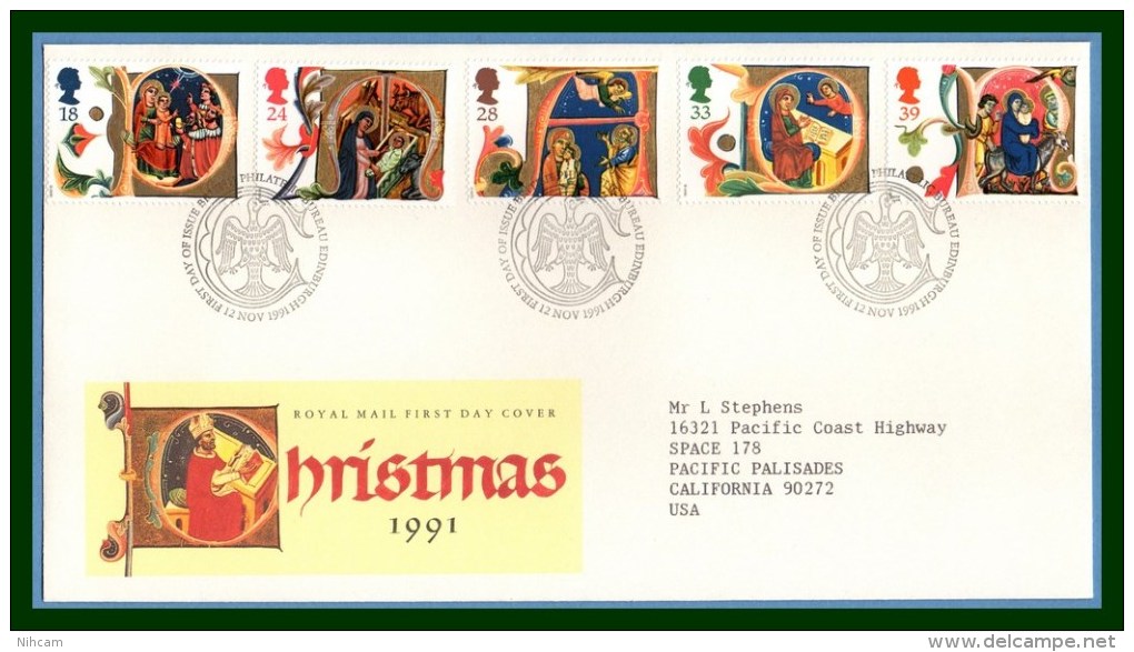 GB FDC Christmas Edinburgh 1991 - 1991-2000 Decimal Issues