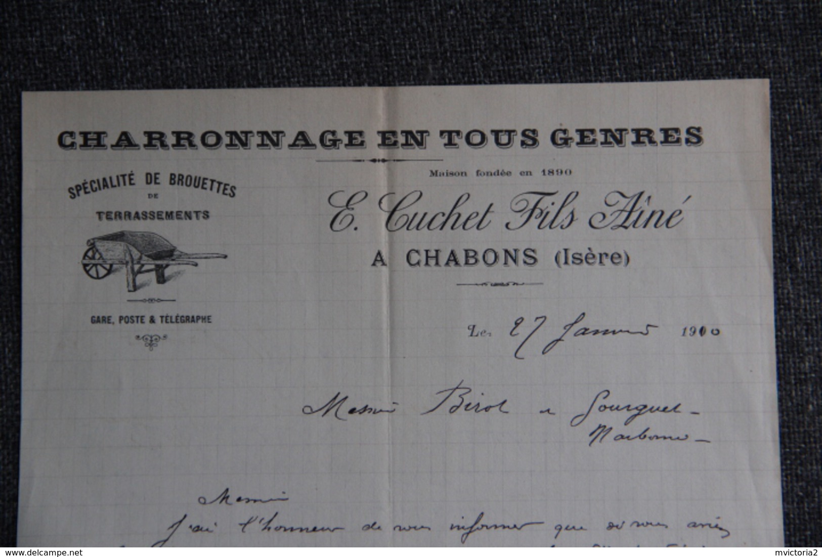 Lettre Ancienne Publicitaire, CHABONS - Charronnage En Tous Genres, E.CUCHET Fils Ainé. - 1900 – 1949