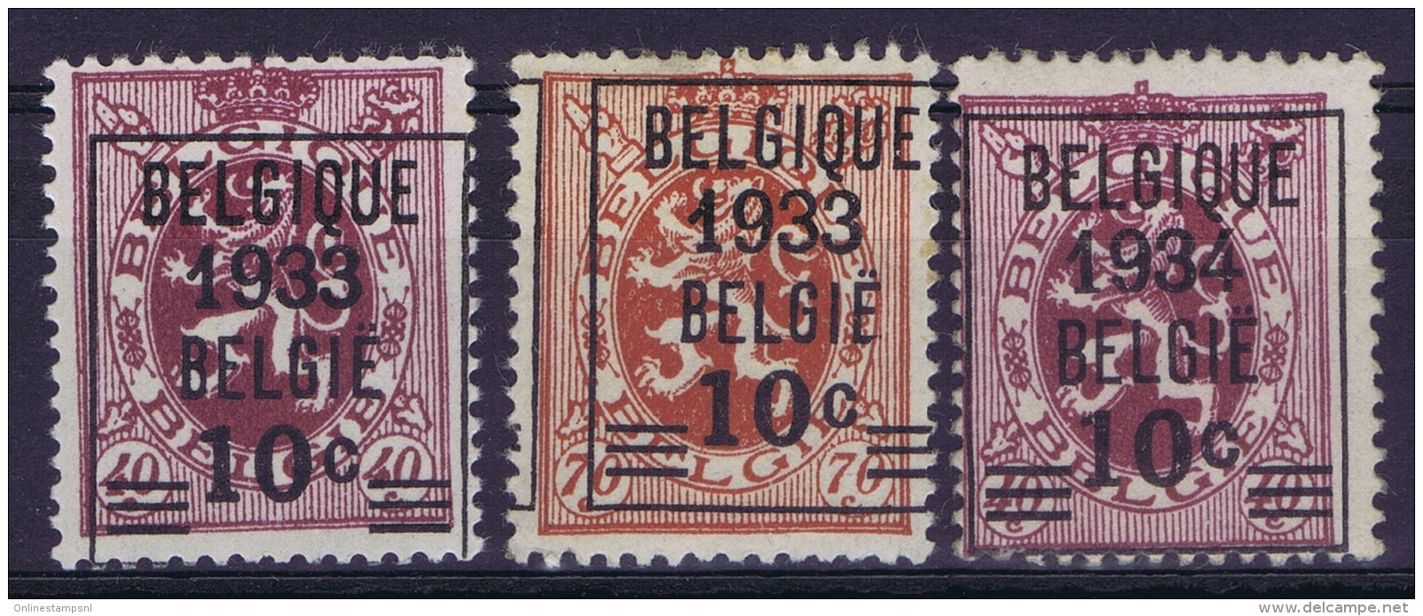 Belgium:  OBP Nr  375A + 375 + 376 MNH/**/postfrisch/neuf Sans Charniere  1933 - Typos 1929-37 (Heraldischer Löwe)