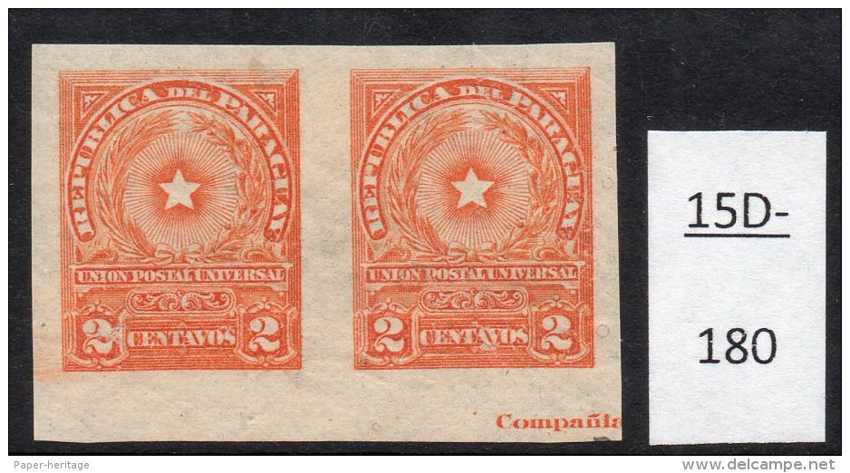 Paraguay 1913 2c Star Imperf Pair MH With Part Of Printer&rsquo;s Imprint. (SG 227 Var) - Paraguay