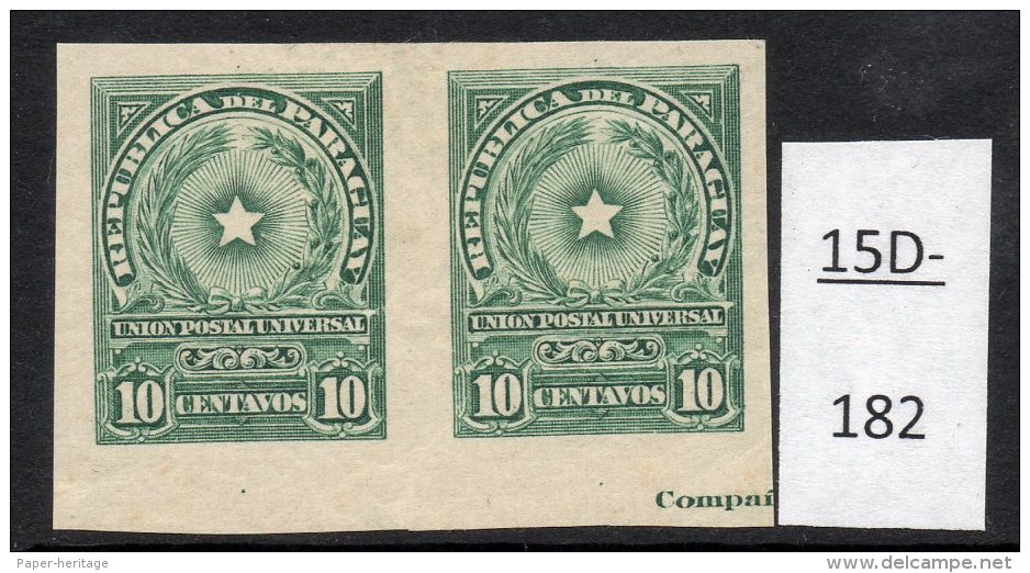 Paraguay 1913 10c Star Imperf Pair MH With Part Of Printer&rsquo;s Imprint. (SG 229 Var) - Paraguay