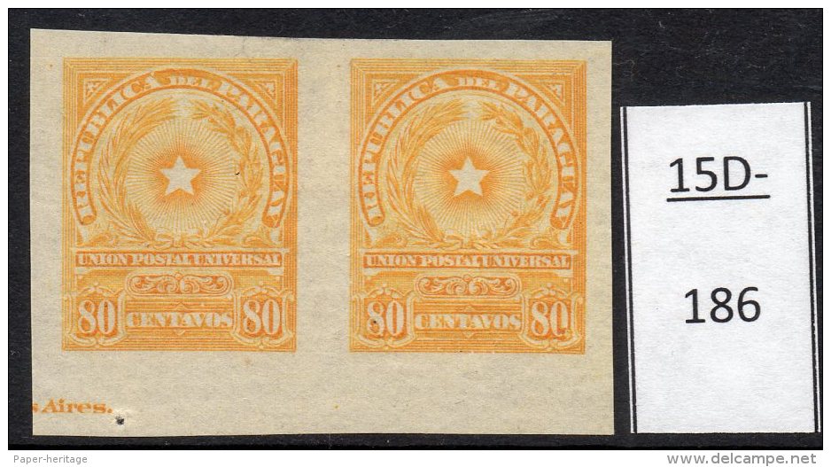 Paraguay 1913 80c Star Imperf Pair MH With Part Of Printer&rsquo;s Imprint. (SG 233 Var) - Paraguay