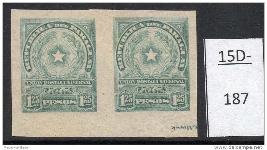 Paraguay 1913 1P25 Star Imperf Pair MH With Part Of Printer&rsquo;s Imprint &ndash; Inverted! (SG 235 Var) - Paraguay