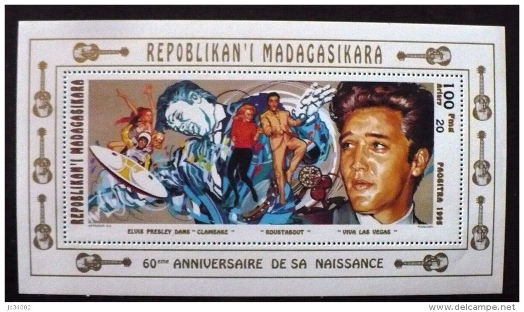 MADAGASCAR ELVIS PRESLEY, Musique, Cinema, Feuillet De Luxe. 60 Eme Anniversaire De Sa Naissance  ** MNH - Elvis Presley